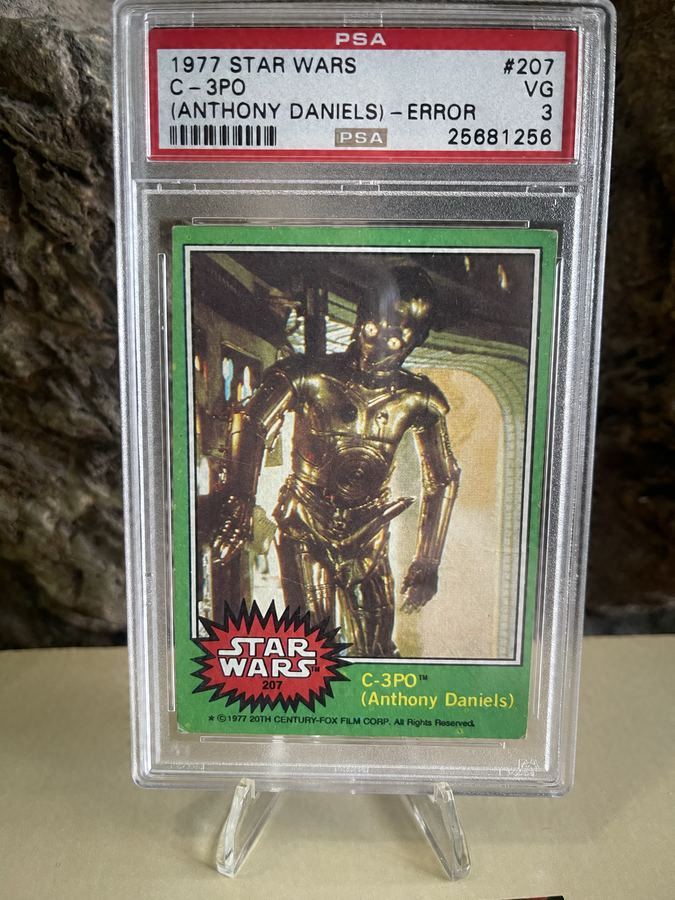 1977 Star Wars #207 C-3PO (Anthony Daniels) error trading card in a PSA slab graded VG 3
