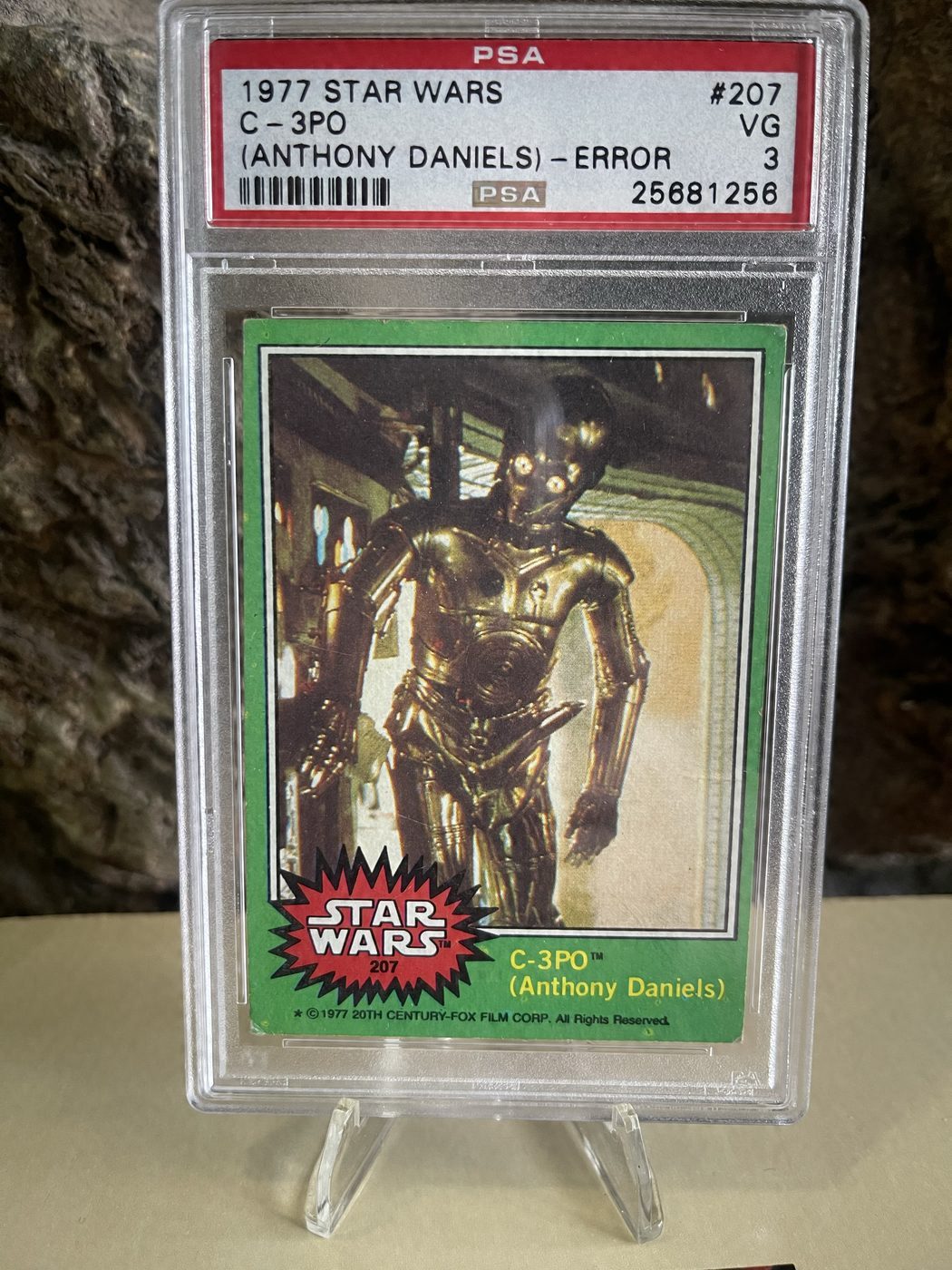 1977 Star Wars #207 C-3PO (Anthony Daniels) error trading card in a PSA slab graded VG 3